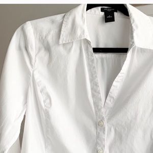 ANN TAYLOR WHITE STRETCH LONG SLEEVE BLOUSE SIZE 6